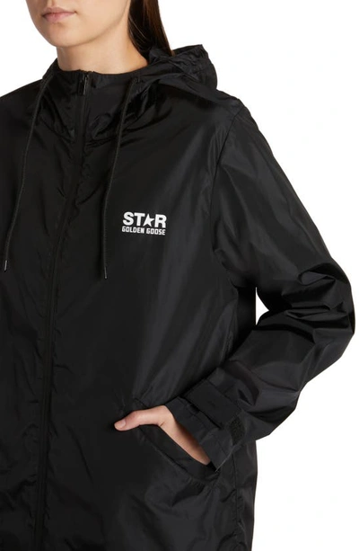 Shop Golden Goose Daris Star Collection Logo Hooded Windbreaker In Black/ White