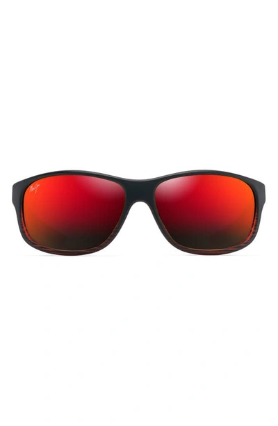 Shop Maui Jim Kaiwi Channel 62mm Polarizedplus2® Rectangular Sunglasses In Burgundy Stripe/ Hawaii Lava