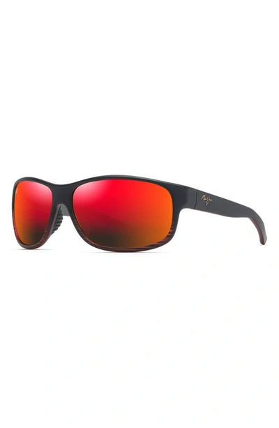 Shop Maui Jim Kaiwi Channel 62mm Polarizedplus2® Rectangular Sunglasses In Burgundy Stripe/ Hawaii Lava