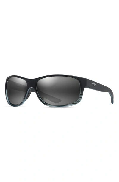 Maui Jim Kaiwi Channel 62mm Rectangular Polarized Sunglasses In Grey Black Stripe Neutral
