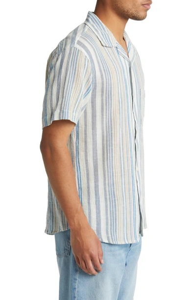 Shop Corridor Amagansett Stripe Short Sleeve Cotton Button-up Shirt In Blue