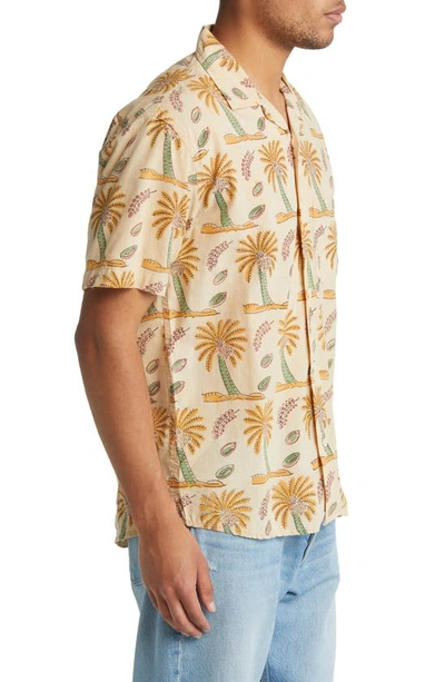Shop Corridor Palm Tree Print Short Sleeve Button-up Camp Shirt In Natural