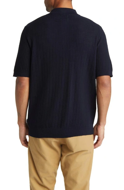 Shop Nn07 Nolan 6577 Knit Short Sleeve Button-up Shirt In Navy Blue