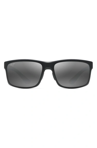 Shop Maui Jim Pokowai Arch 58mm Polarized Rectangular Sunglasses In Black Matte/ Neutral Grey
