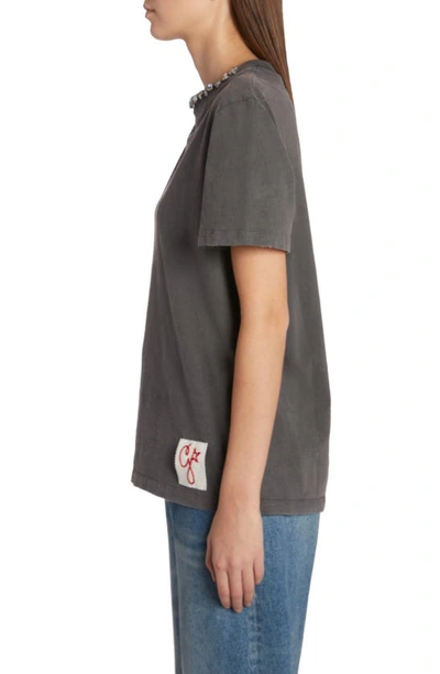 Shop Golden Goose Crystal Embellished Distressed Cotton T-shirt In Anthracite