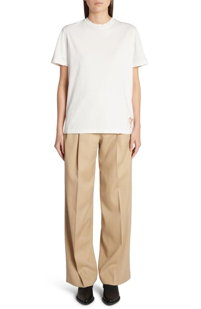 Golden Goose White Crewneck T-shirt With Rhinestone Embellishments On The Collar And Logo Detail On The Rear In Vintage White