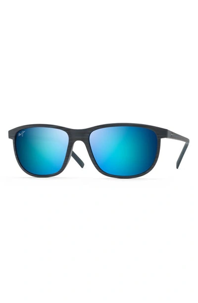 Shop Maui Jim Lele Kawa 58mm Polarized Square Sunglasses In Dark Navy Stripe/ Blue Hawaii