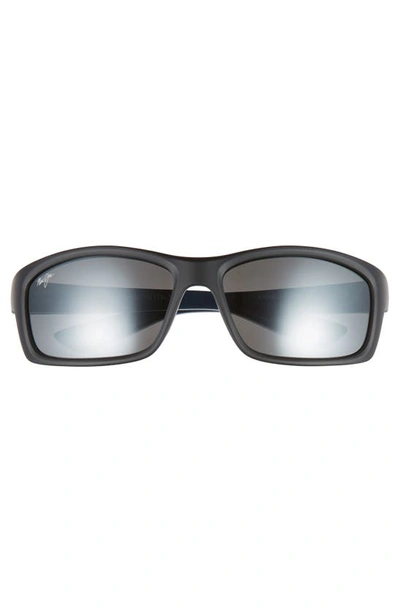 Maui Jim Kanaio Coast 61mm Polarizedplus2® Rectangular Sunglasses In Matte Black/white/blue