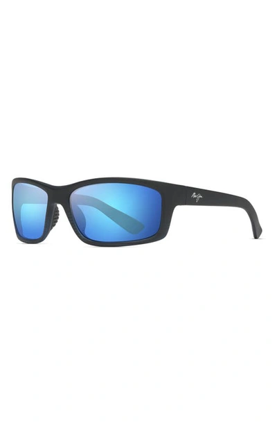 Maui Jim Kanaio Coast 61mm Polarizedplus2® Rectangular Sunglasses In Matte/ Blue/black Stripe