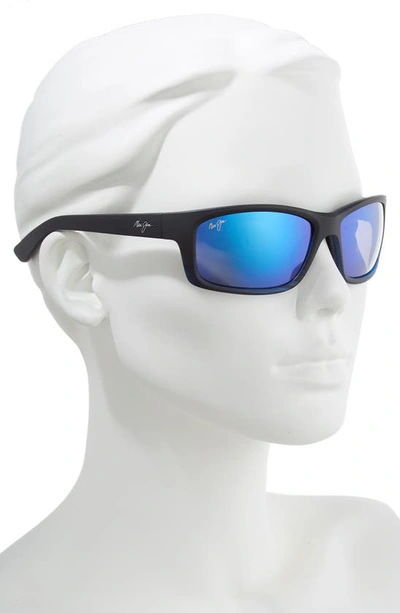 Shop Maui Jim Kanaio Coast 61mm Polarizedplus2® Rectangular Sunglasses In Matte/ Blue/black Stripe