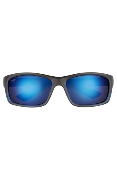 Maui Jim Kanaio Coast 61mm Polarizedplus2® Rectangular Sunglasses In Matte/ Blue/black Stripe