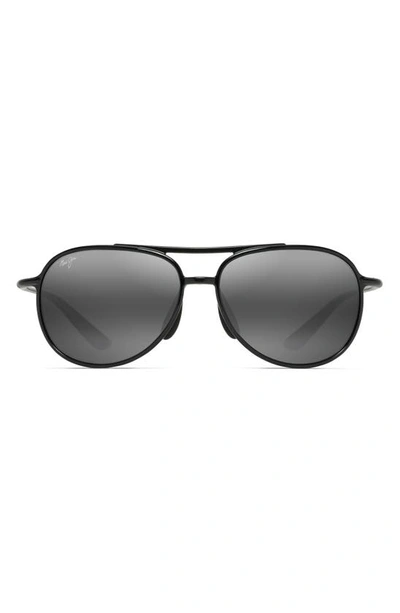 Shop Maui Jim Alelele 60mm Polarizedplus2® Aviator Sunglasses In Black Gloss/ Neutral Grey