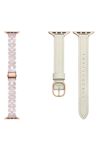 Shop The Posh Tech Set Of 2 Resin Link & Skinny Leather Watch Bands In Ivory Multi