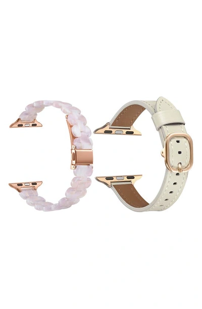Shop The Posh Tech Set Of 2 Resin Link & Skinny Leather Watch Bands In Ivory Multi