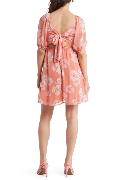 Shop Collective Concepts Floral Smocked Puff Sleeve Dress In Mauve Pink