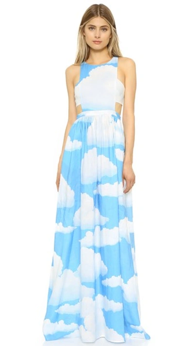 Mara Hoffman Cloud-print Linen Racer-back Maxi Dress In Sky Blue | ModeSens