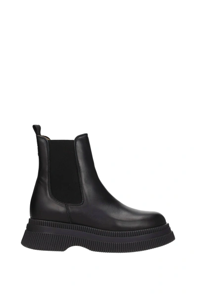 Shop Ganni Ankle Boots Leather Black