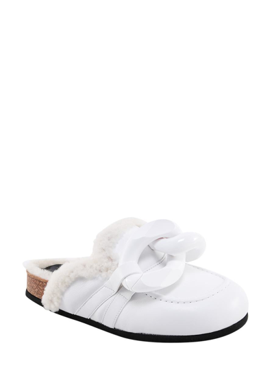 Jw Anderson J.w. Anderson Leather Chain Mules With Shearling Lining In White