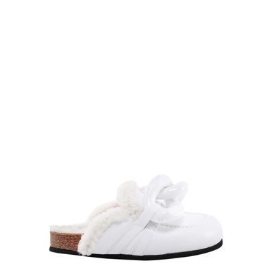Jw Anderson J.w. Anderson Leather Chain Mules With Shearling Lining In White