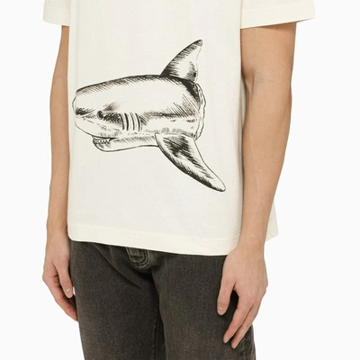 Shop Palm Angels White Split Shark T-shirt In Beige