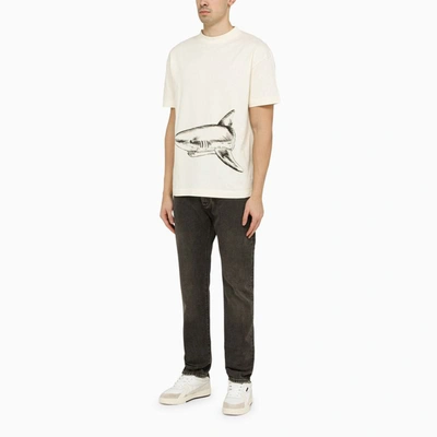 Shop Palm Angels White Split Shark T-shirt In Beige