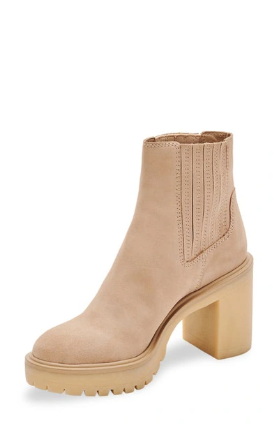 Dolce Vita Caster H2o Waterproof Lug Sole Platform Bootie In Dune Suede H2o