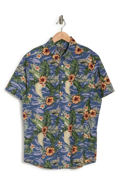 Shop Slate & Stone Floral Cotton Poplin Short Sleeve Button-up Shirt In Faded Blue Tropical