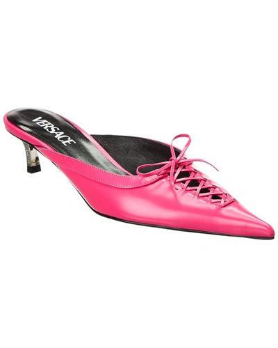 Shop Versace Pin-point Leather Mule In Pink