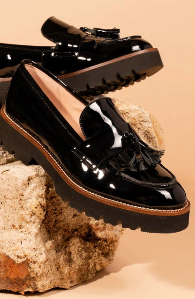 Patricia Green Beckham Tassel Lug Loafer In Black Patent