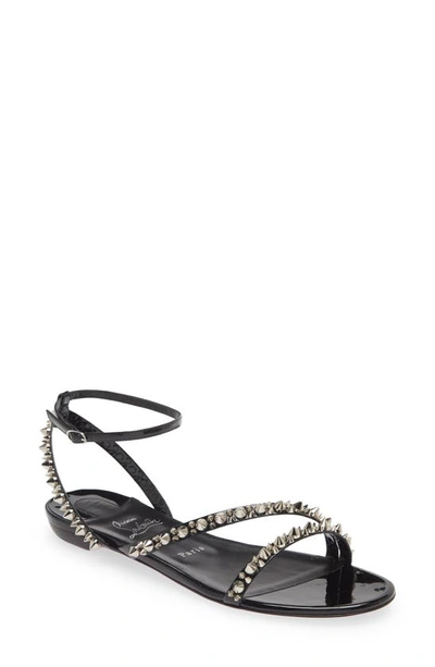 Shop Christian Louboutin Mafaldina Spikes Ankle Strap Sandal In Black