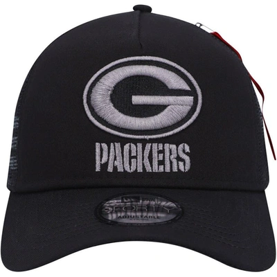 Shop New Era X Alpha Industries Black Green Bay Packers A-frame 9forty Trucker Snapback Hat
