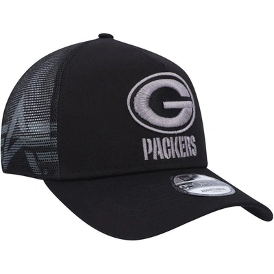 Shop New Era X Alpha Industries Black Green Bay Packers A-frame 9forty Trucker Snapback Hat