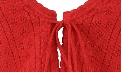 Shop House Of Cb Perla Tie Front Pointelle Crop Cardigan In Red Rose