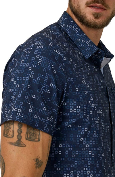 Shop 7 Diamonds Interlock Stretch Short Sleeve Button-up Shirt In Navy