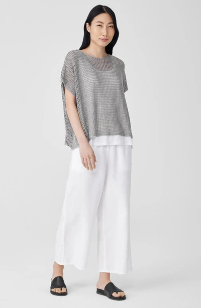 Shop Eileen Fisher Open Stitch Short Sleeve Organic Linen Sweater In Steel