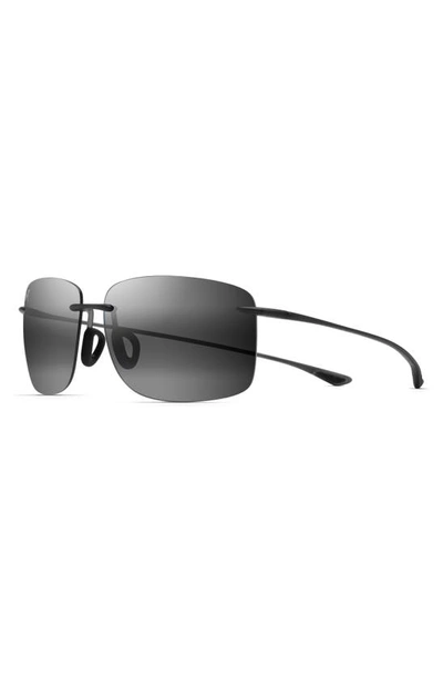 Maui Jim Hema 62mm Polarized Rectangular Sunglasses In Matte Grey