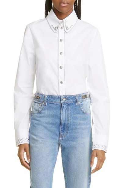 Shop Rabanne Embroidered Cotton Button-down Shirt In White/ Silver