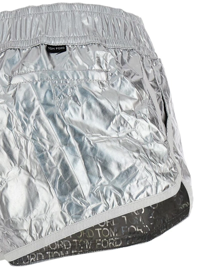 Shop Tom Ford Laminated Shorts In Silver