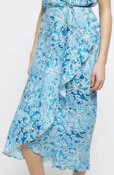 Shop River Island Senorita Print High-low Wrap Maxi Dress In Blue