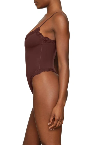 Shop Skims Fits Everybody Lace Camisole Bodysuit In Cocoa