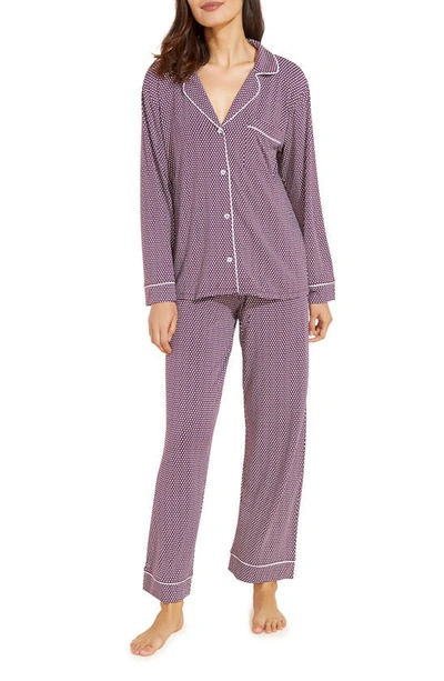 Shop Eberjey Gisele Print Jersey Knit Pajamas In Dark Plum/ivory