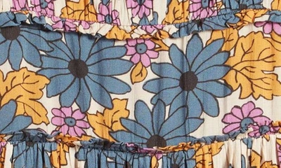 Shop Treasure & Bond Kids' Floral Ruched Dress In Blue Mirage Daisy Sketchbook