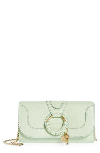 Shop See By Chloé Hana Large Leather Wallet On A Chain In Pastel Green
