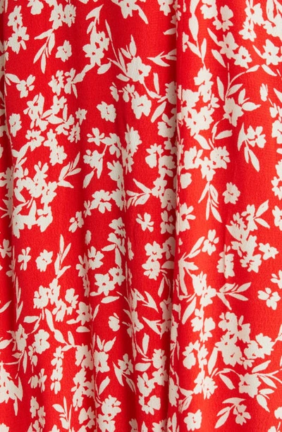 Shop & Other Stories Floral Puff Sleeve Midi Dress In Red W. White Flower Kass Aop