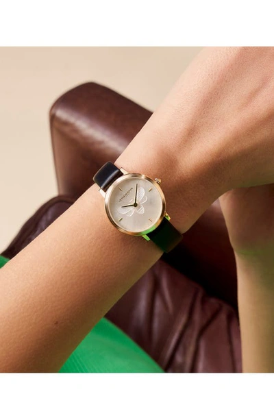 Olivia Burton Women's Ultra Slim Bee Black Leather Watch 28mm In White