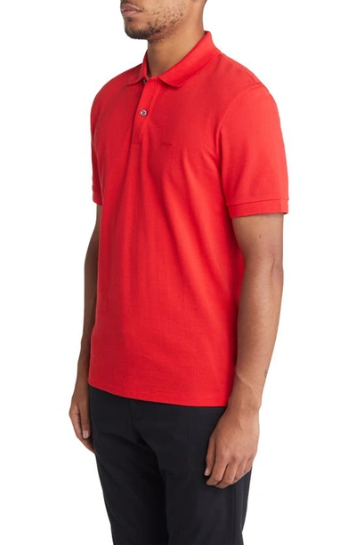 Hugo Boss Embroidered-logo Cotton Polo Shirt In Medium Red