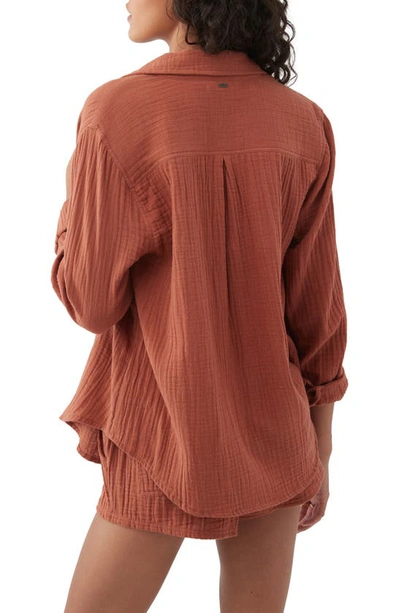 Shop O'neill Leni Cotton Gauze Button-up Shirt In Rustic Brown