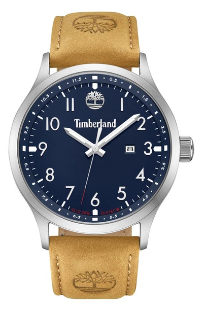Shop Timberland Trumbull Leather Strap Watch, 45mm In Wheat/ Silver