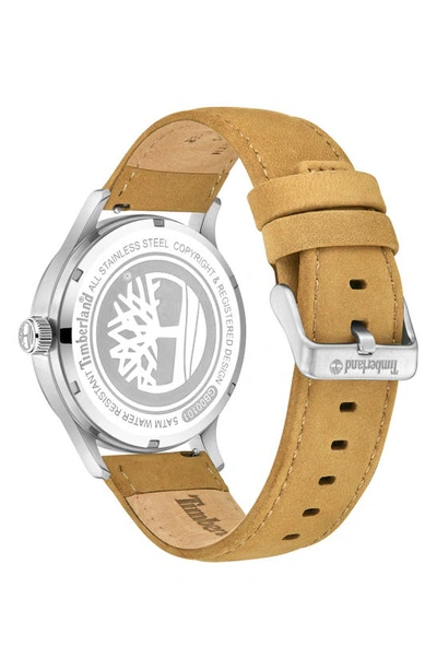 Shop Timberland Trumbull Leather Strap Watch, 45mm In Wheat/ Silver