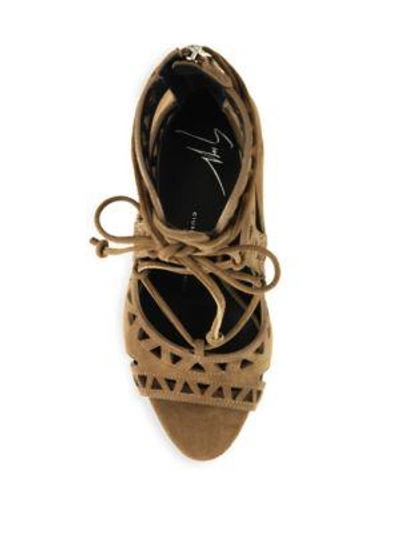 Shop Giuseppe Zanotti Laser-cut Suede Lace-up Sandals In Black